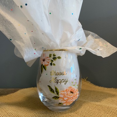 "Choose Happy" wine glass